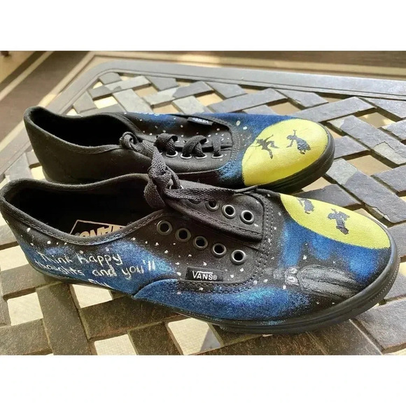 DISNEY VANS CUSTOMS Peter Pan Wendy Painted Slip On Sneakers Women 7 Men 5.5 NEW main image 4